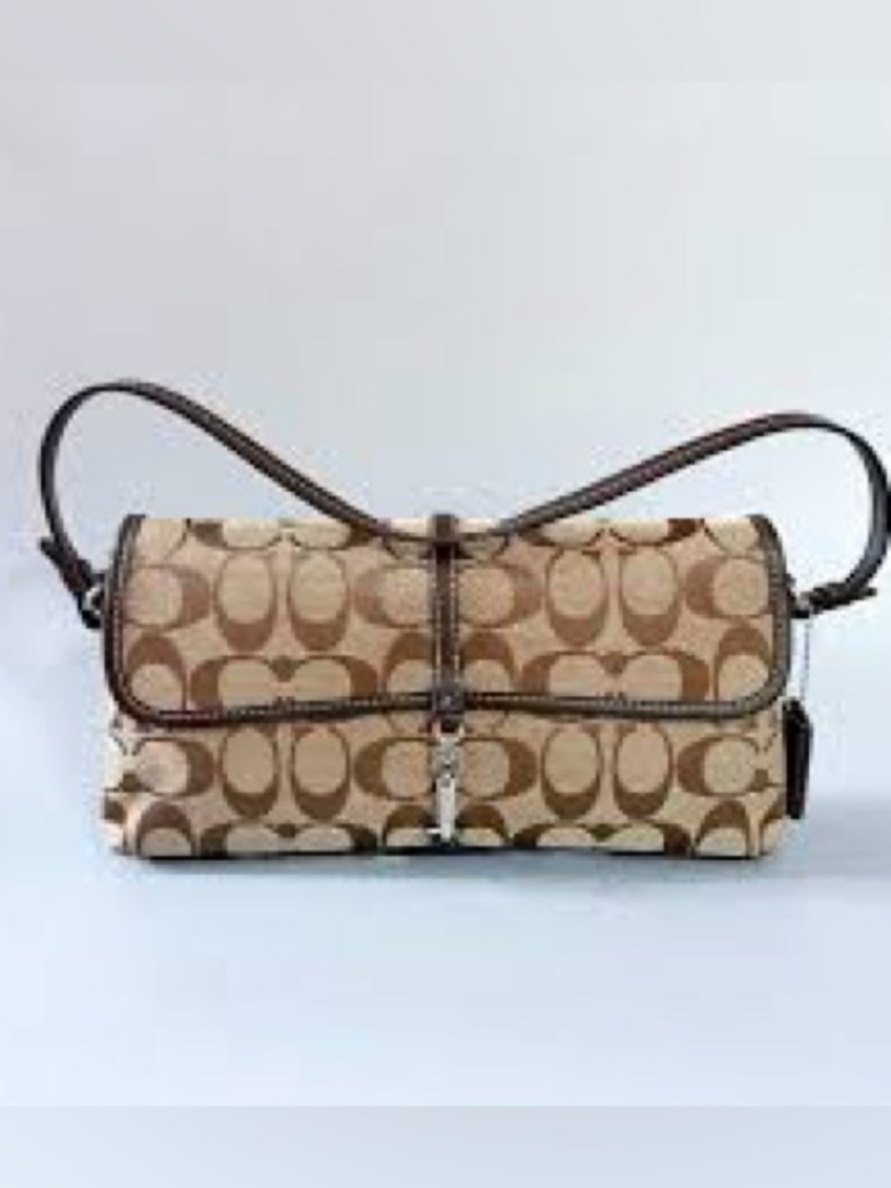 Vintage Coach Demi Pouch 6348 Signature Beige Y2K Demi Clasp Shoulder Bag